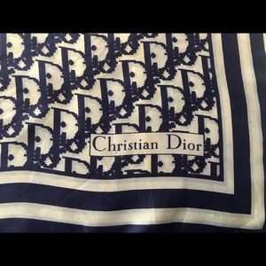 Dior Authentic Rare logo Vintage silk scarf in Perfect Navy &ivory stunning